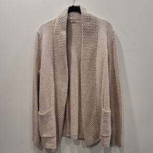 Sz 14 M&S Biscuit Wool/Angora Blend Open Front Cardigan Smoking Collar